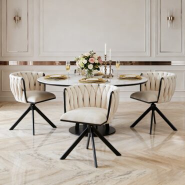 Kungsbacka Beige – 180° Swivel Dining Chair in Luxurious Velvet