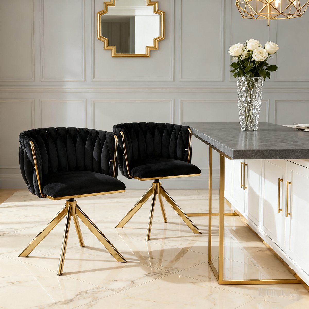 Kungsbacka Black and Gold – 180° Swivel Dining Chair in Luxurious Velvet