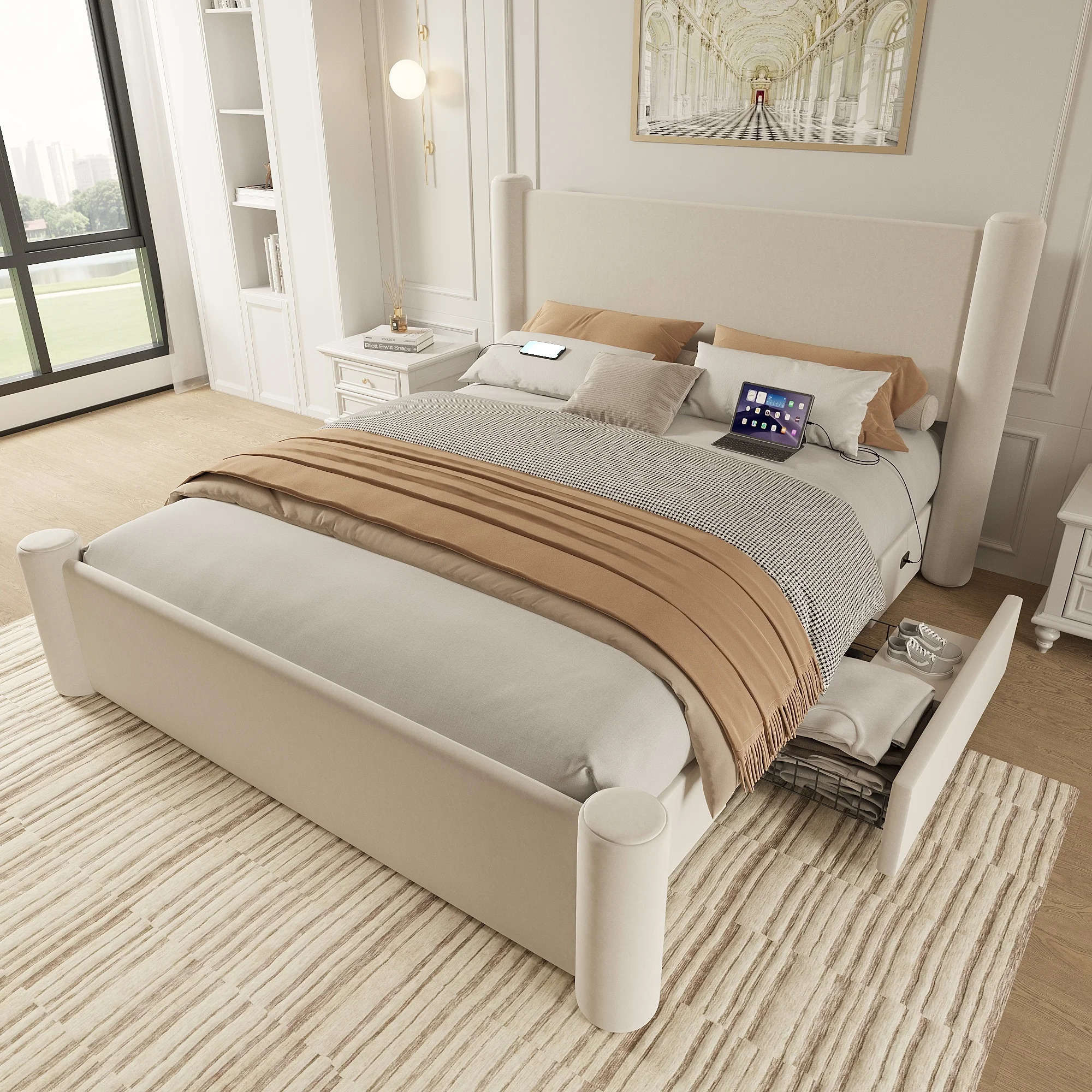 Roskilde Bed 160x200 cm with Storage – Beige Velvet - Image 7