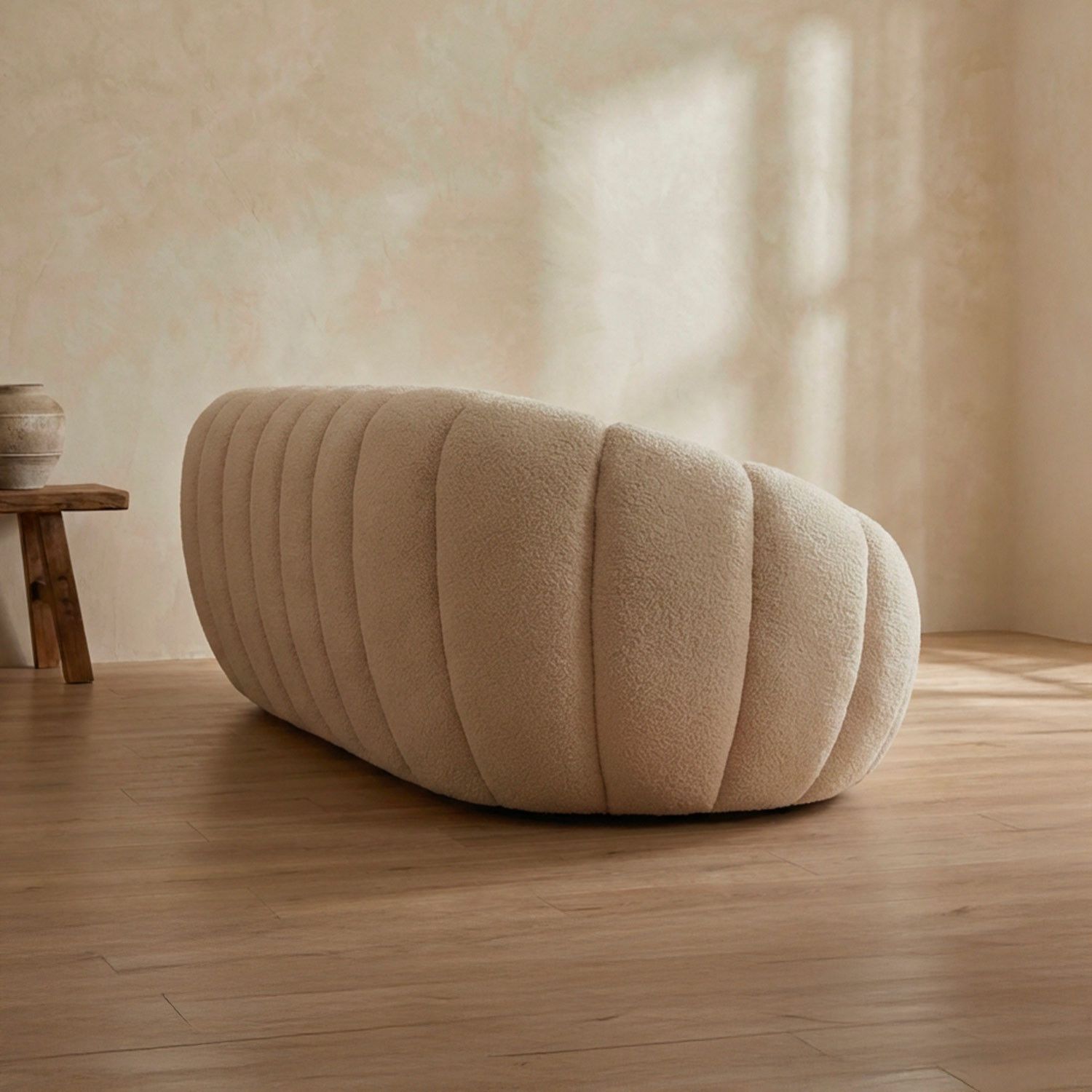 Horsens 3-Seater Sofa – Shell Design, Cream Bouclé Fabric - Image 4