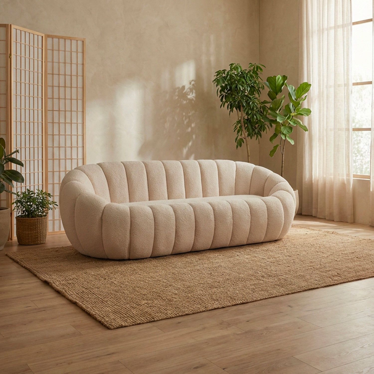 Horsens 3-Seater Sofa – Shell Design, Cream Bouclé Fabric - Image 5