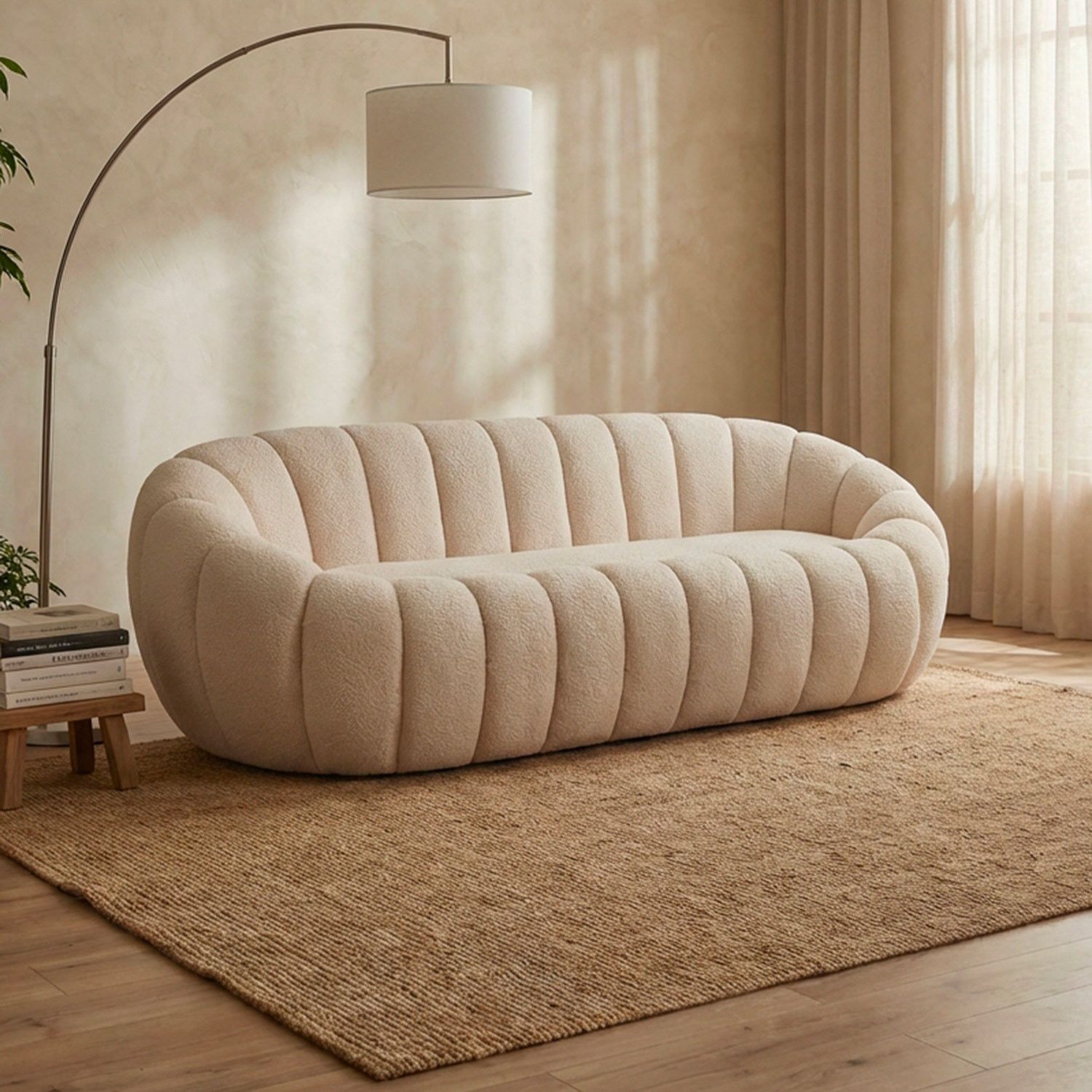 Horsens 3-Seater Sofa – Shell Design, Cream Bouclé Fabric - Image 7