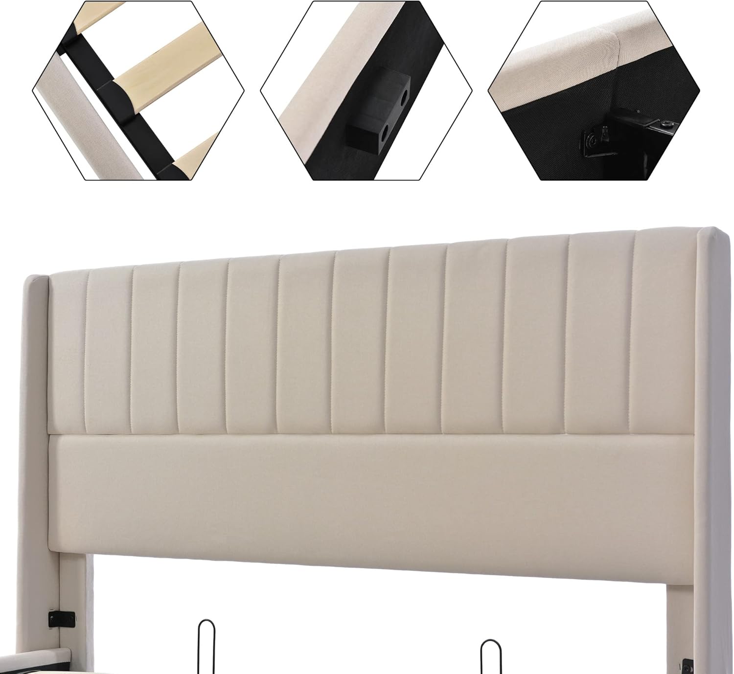 Esbjerg Elegant Bed 160x200 cm with Storage – Beige Linen - Image 6