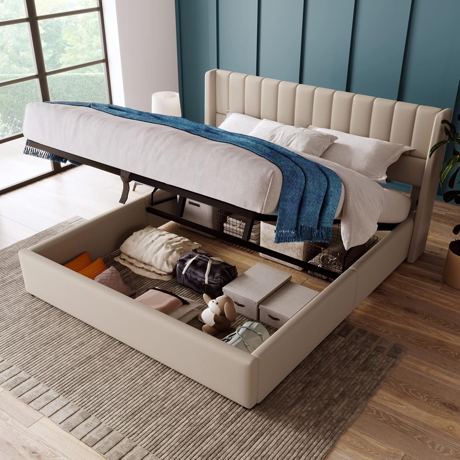 Esbjerg Elegant Bed 160x200 cm with Storage – Beige Linen - Image 7