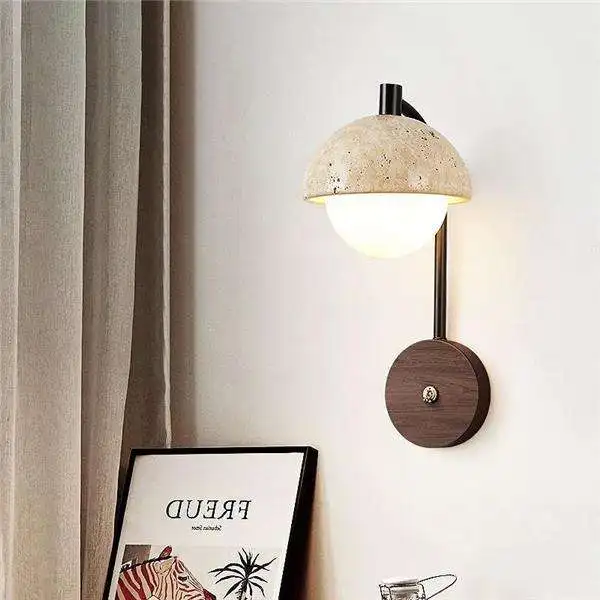 Lysekil – Travertine and Wood Minimalist Wall Sconce - Image 3
