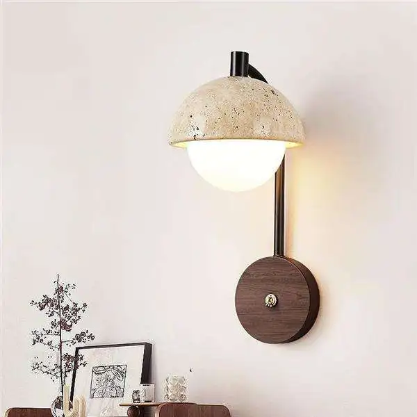 Lysekil – Travertine and Wood Minimalist Wall Sconce
