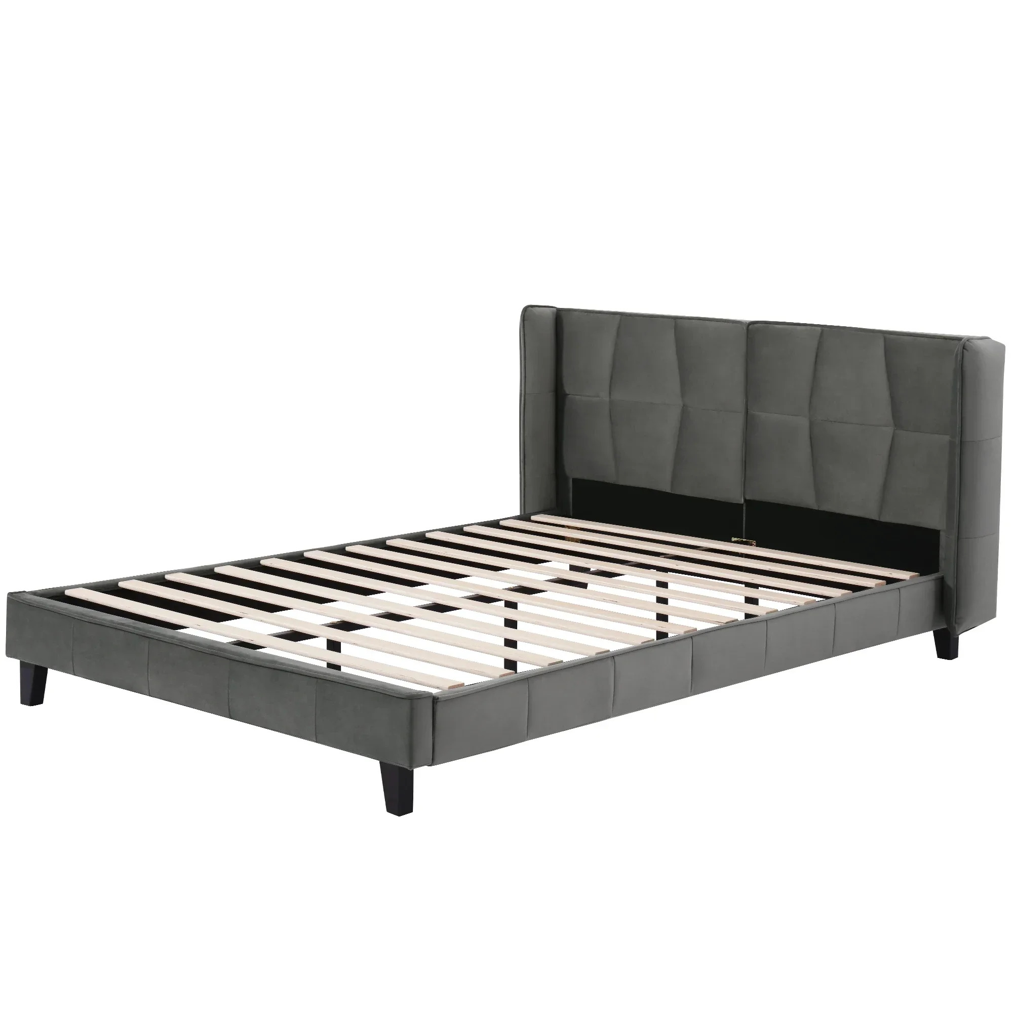 Herning Double Bed 180x200 cm – Grey Velvet with Padded Headboard - Image 5