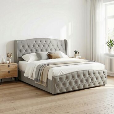 Vejle Velvet Double Bed 160 x 200 cm with Storage - Grey